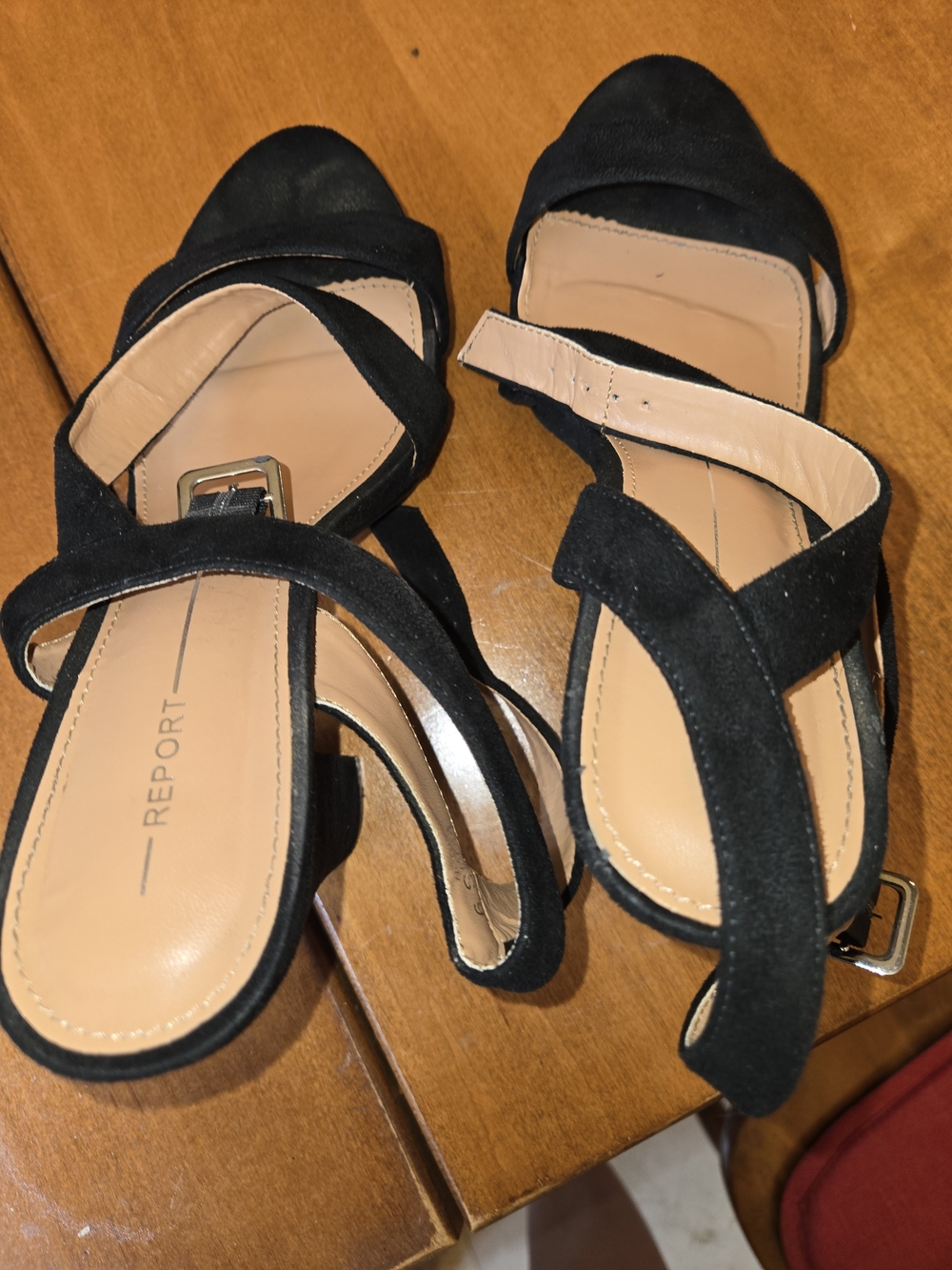 Report Black Suede Crisscross Block Heel Sandals